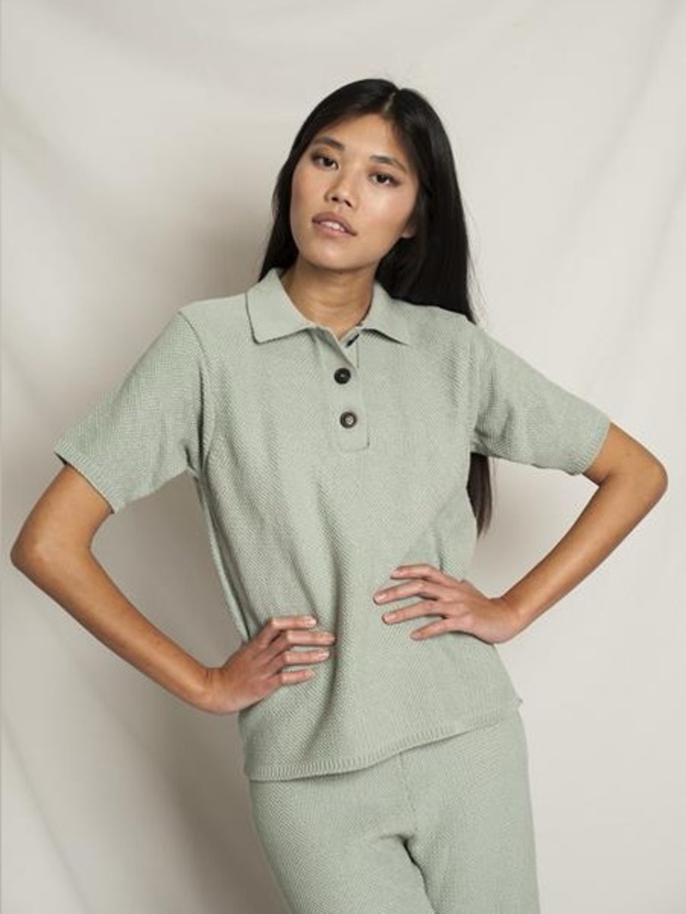 L’Envers Edith Knit Polo in Sage Green